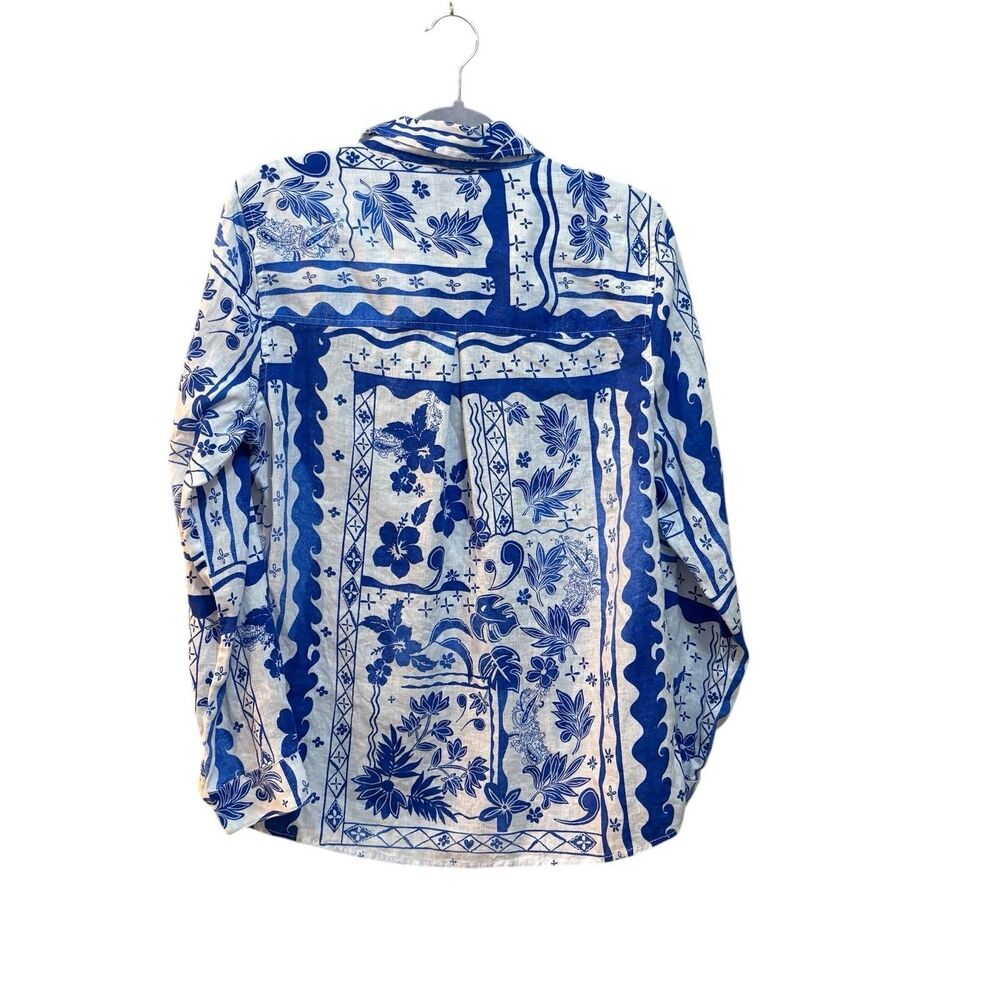 Joie Shirt Womens Large Blue Floral Linen Collared Button Front Long Sleeve Top - Picture 3 of 5